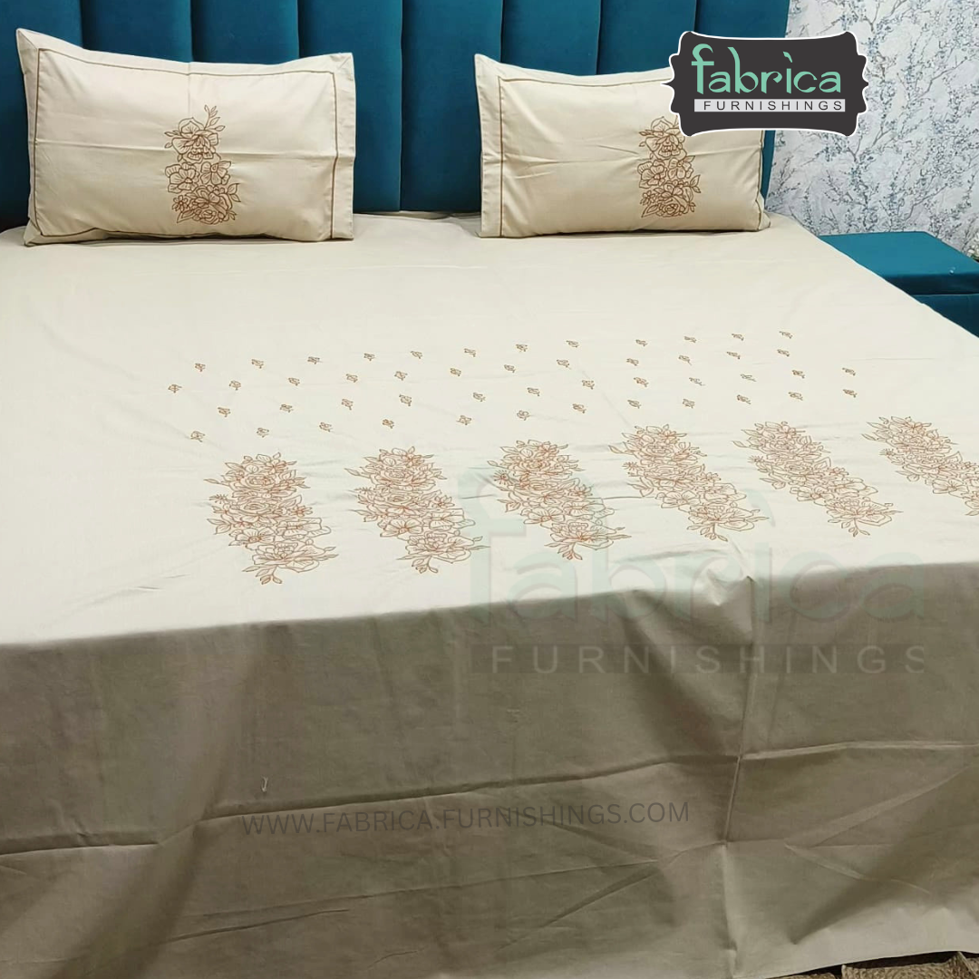 Shahi karigari Pure Cotton Designer Kingsize Embroidered Bedsheet