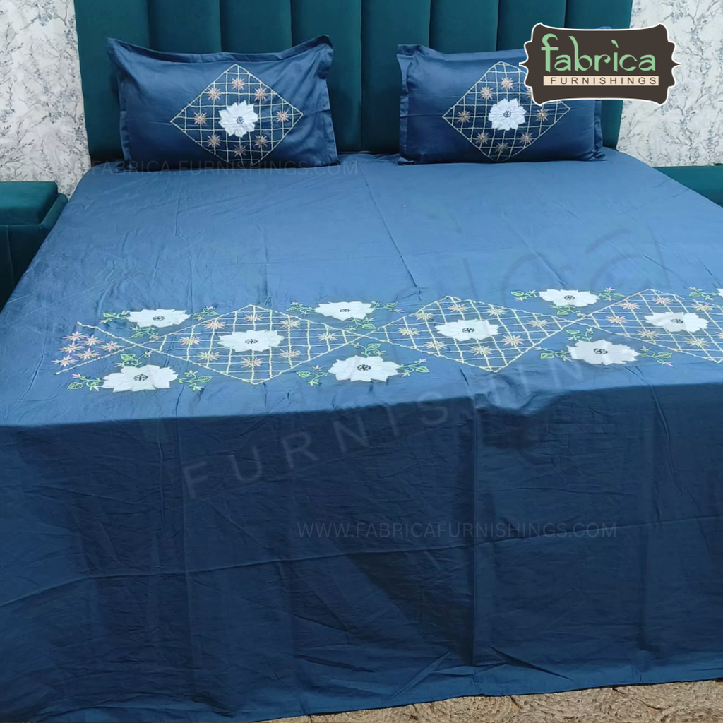 Shahi karigari Pure Cotton Designer Kingsize Embroidered Bedsheet