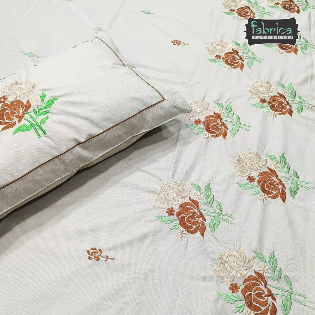 Shahi karigari Pure Cotton Designer Kingsize Embroidered Bedsheet