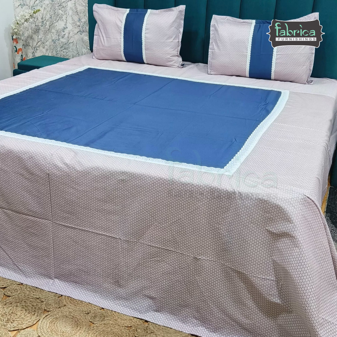 Nazakat Chikankari pure cotton King Size Lacework Bedsheet Set