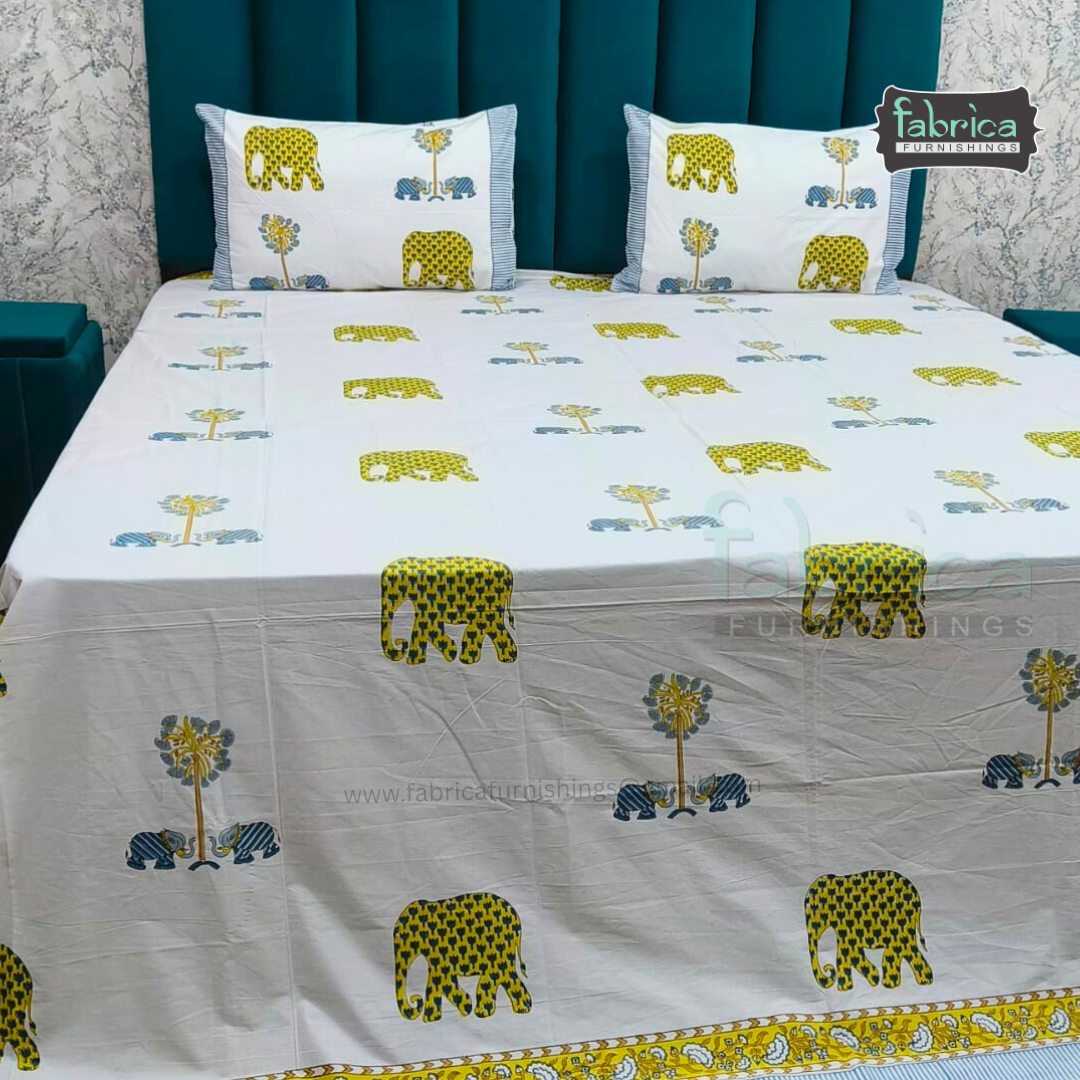 Percale Cotton Hand block Printed Super King-size Bedsheet