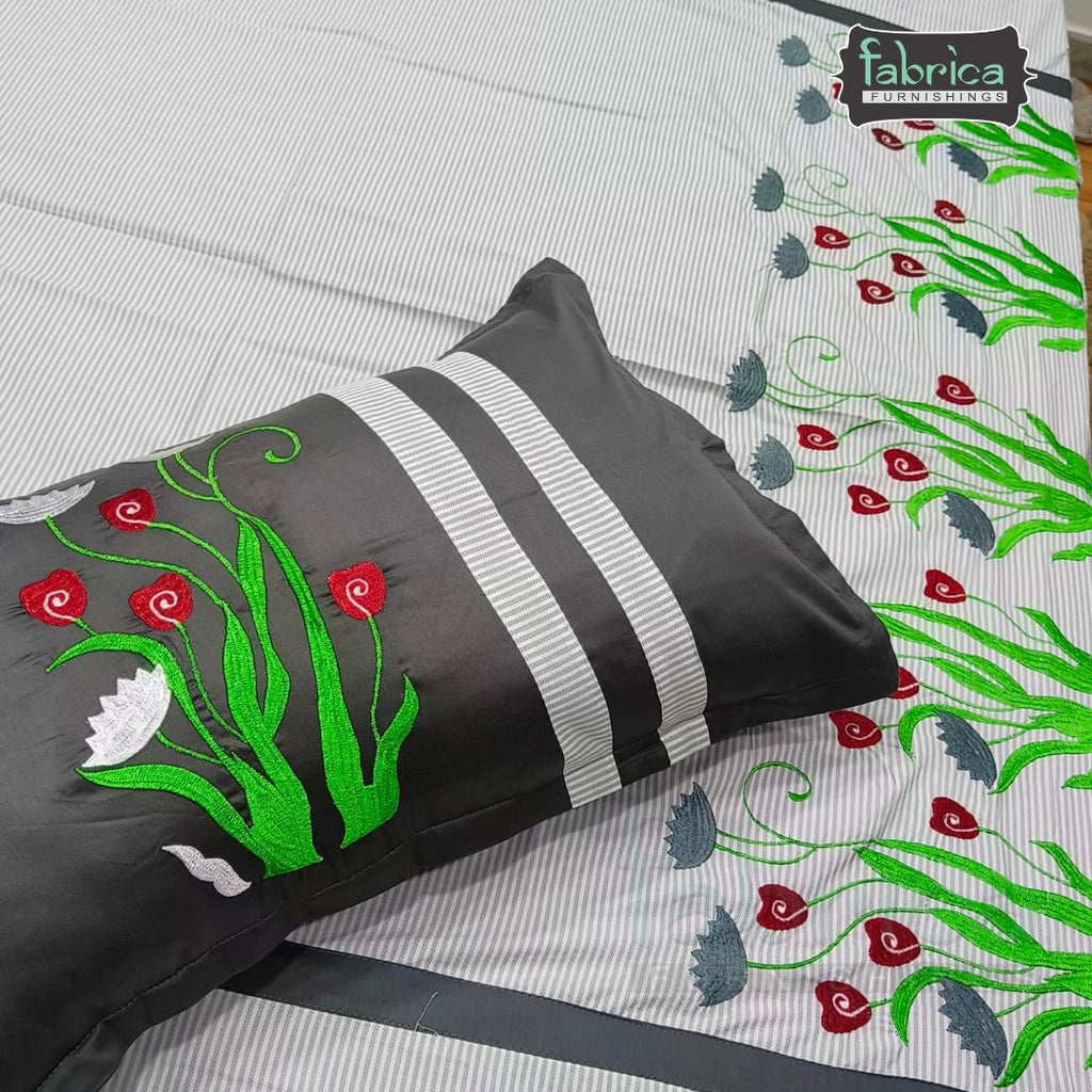 Premium Pure Cotton Embroidered Bedsheet With Pillow Covers