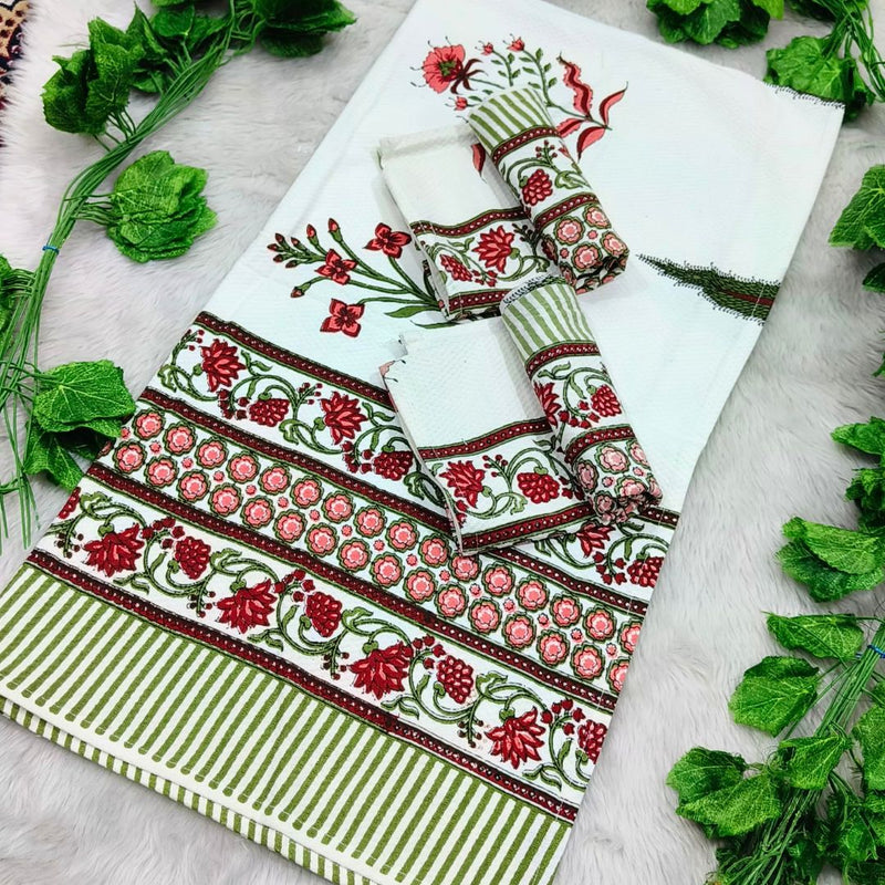 Waffle Handblock Printed Pure Cotton Bath & Hand Towels
