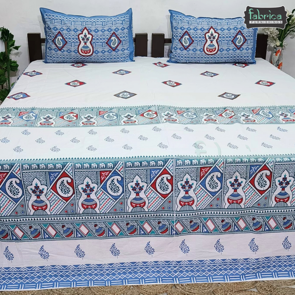 Gulmohar Printed Premium Pure Cotton King size Bed Sheets