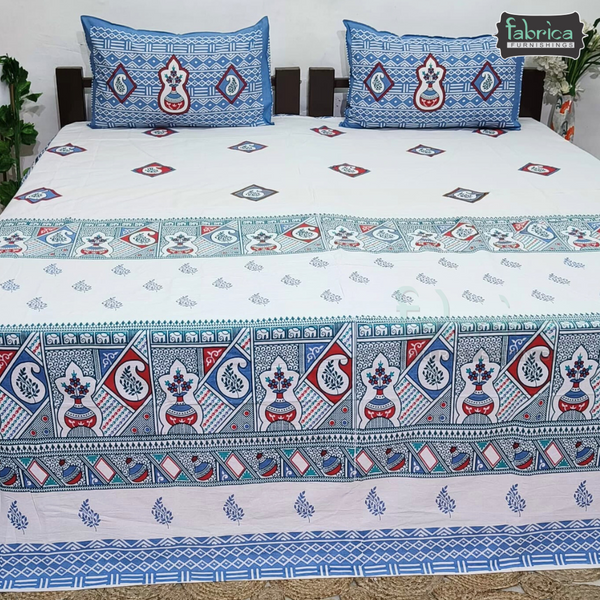 Gulmohar Printed Premium Pure Cotton King size Bed Sheets