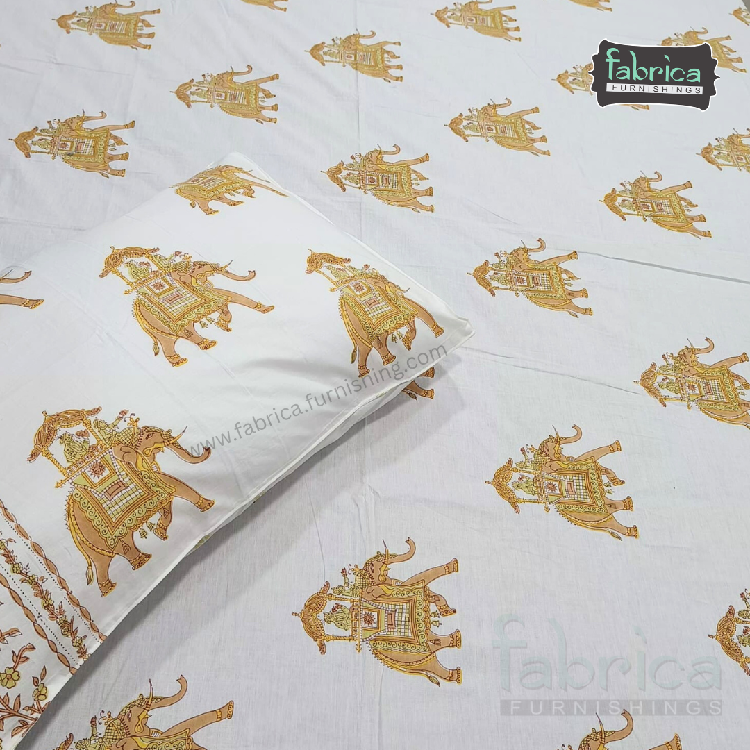 Rajwadi Gaj Motif Handblock Art Mul Cotton 4 Piece Bedding Set