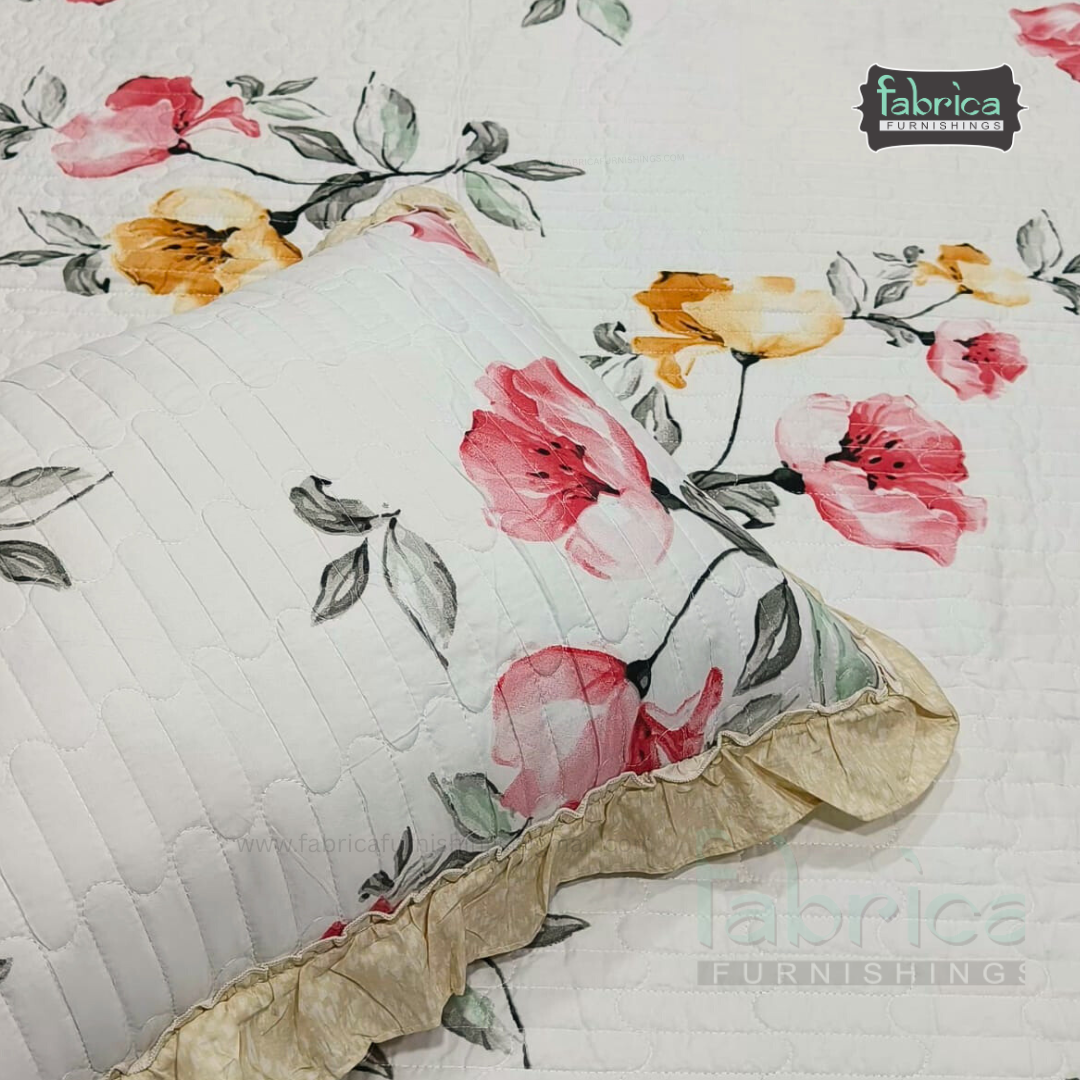 Florence Printed  King Size Pure Cotton Quilted Frill Work Bedcover