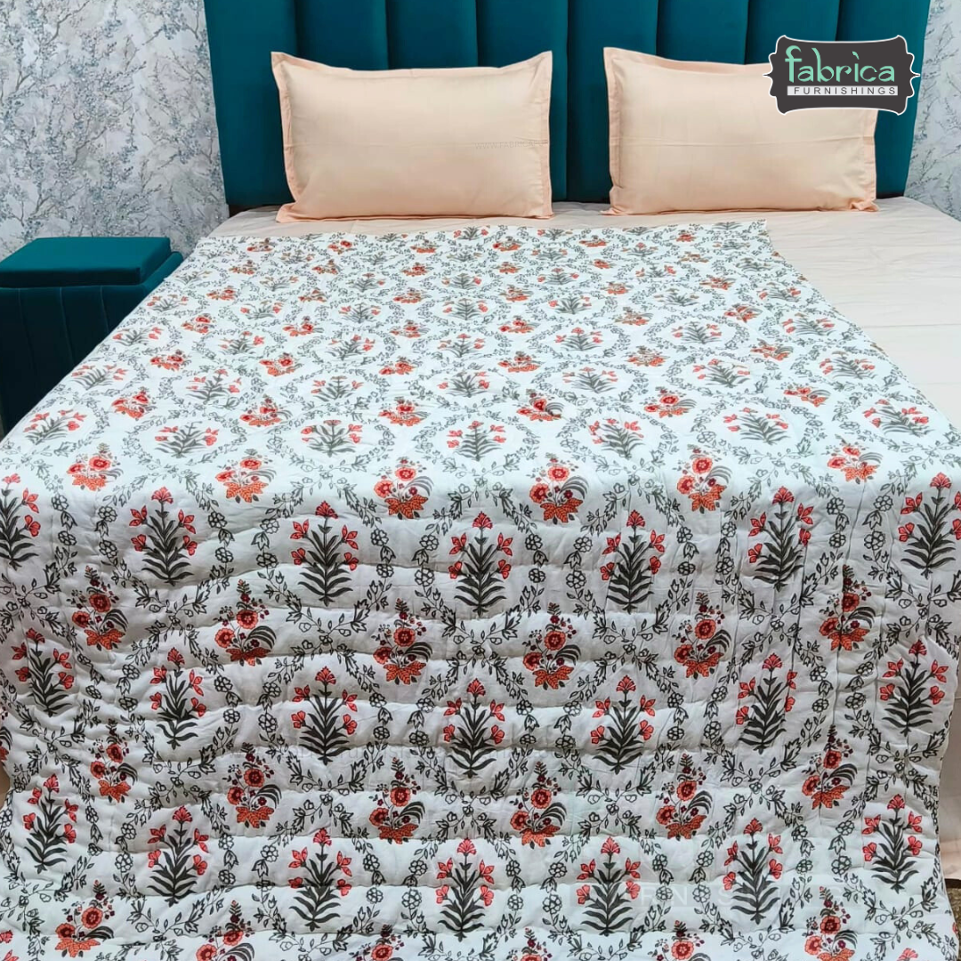 Mughal Nazakat Handblock Printed Single Bed Pure Cotton Ac Quilt