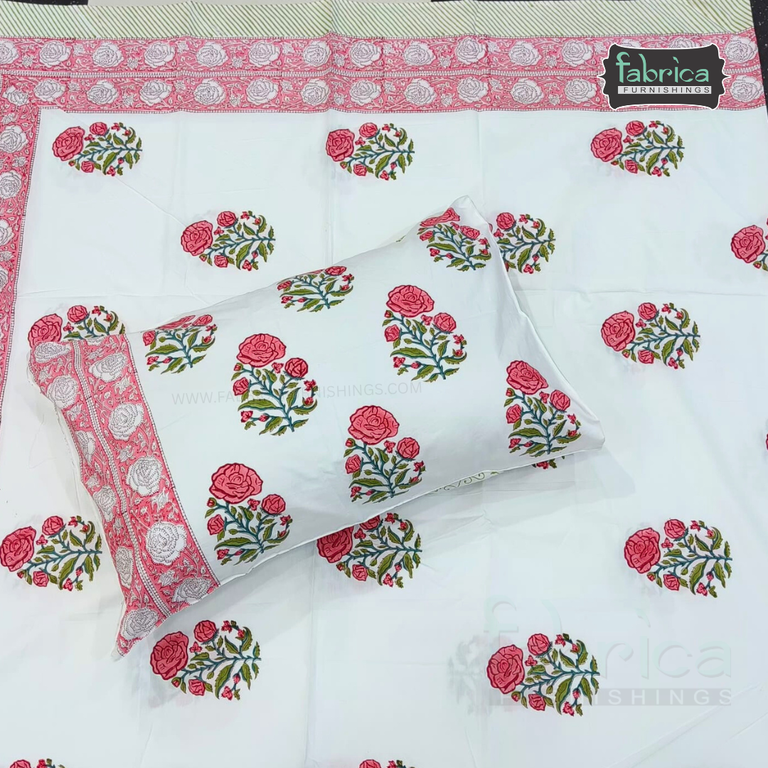 Percale Cotton Hand block Printed Super King-size Bedsheet