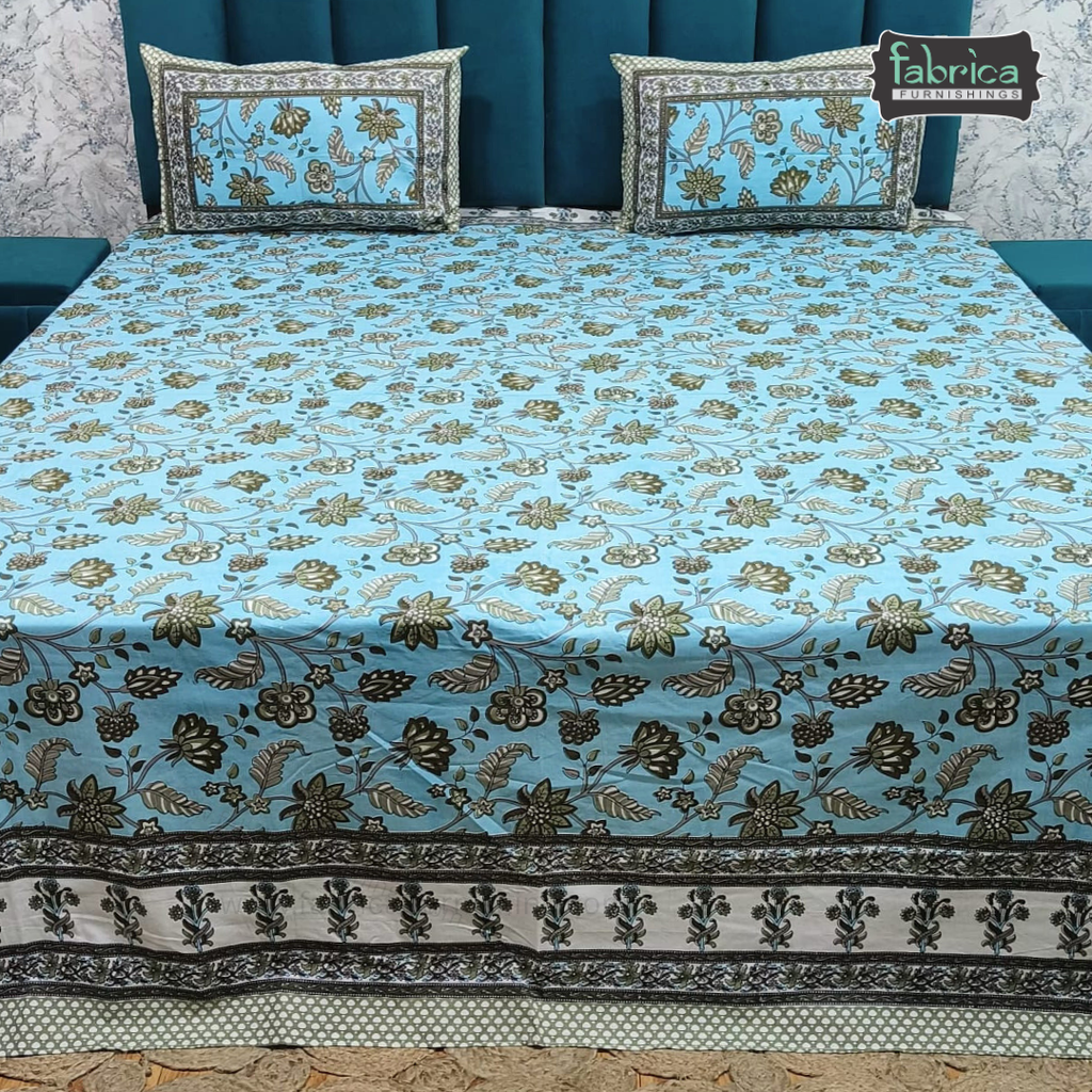 Gulabi nagari printed pure cotton king size bedsheet