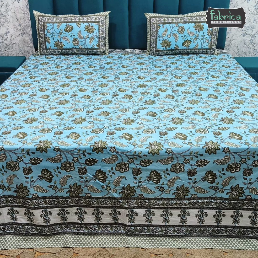 Gulabi nagari printed pure cotton king size bedsheet