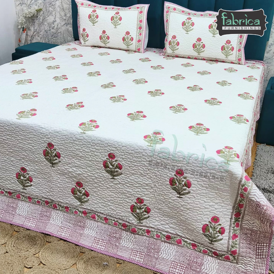 Sanganeri dreams Mul Cotton Handblock Printed king Size Quilted Bedcovers