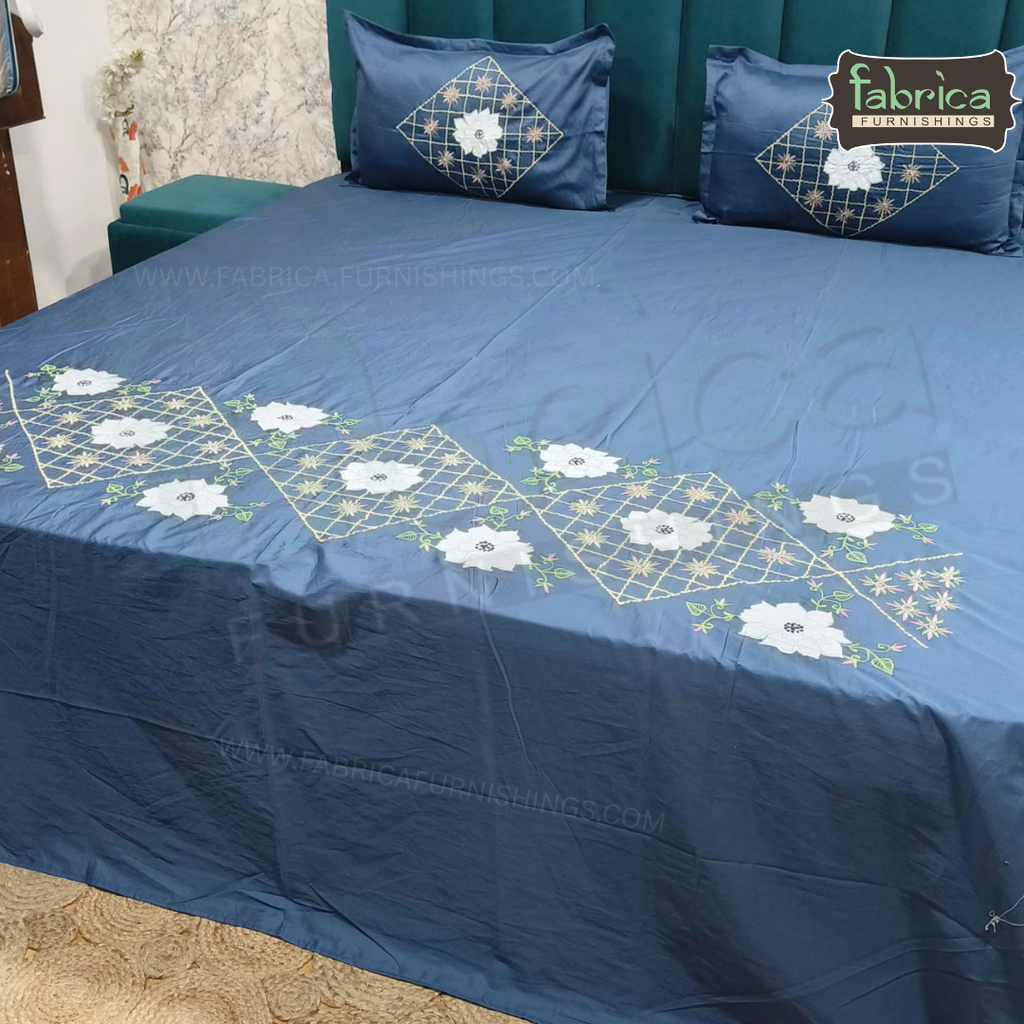 Shahi karigari Pure Cotton Designer Kingsize Embroidered Bedsheet