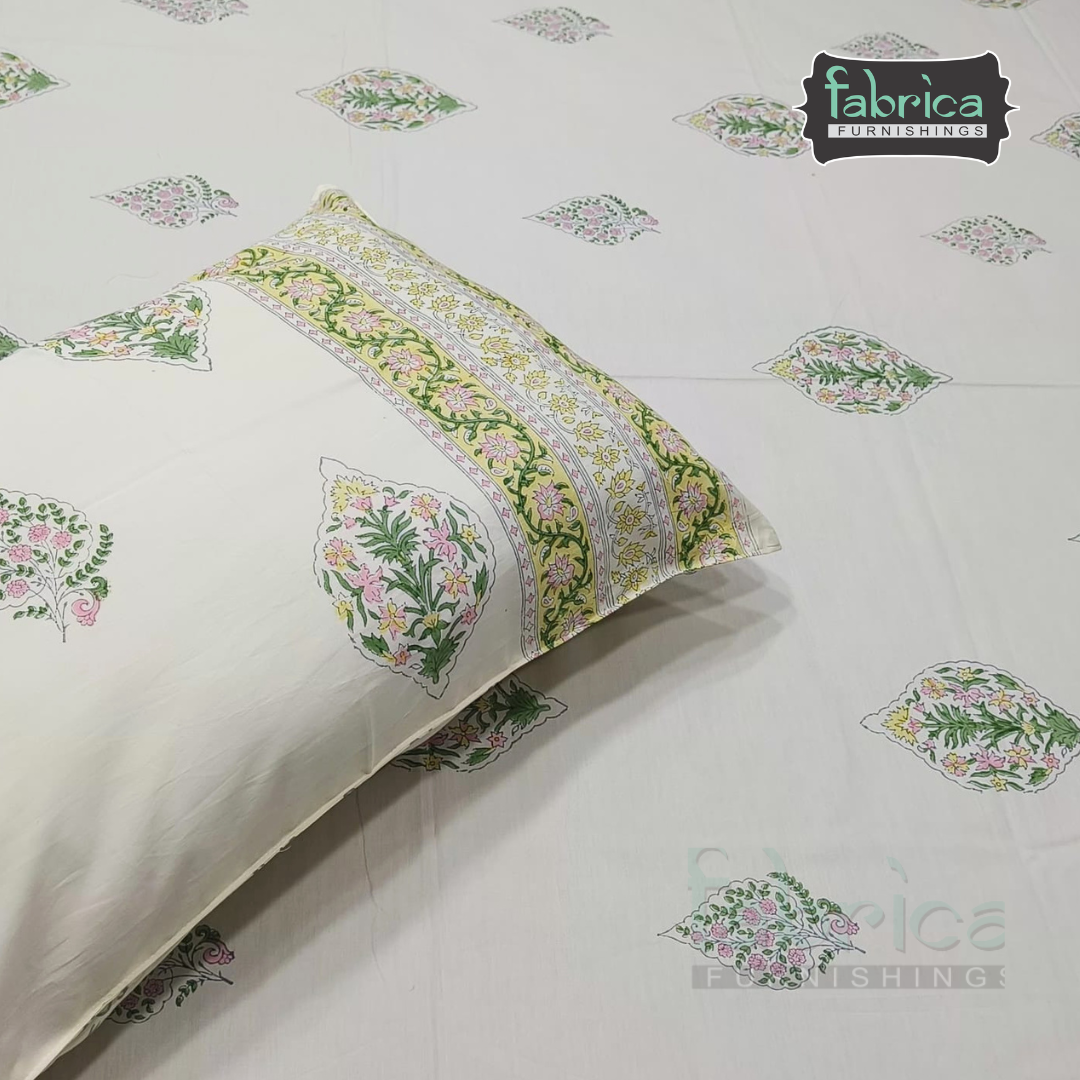 Percale Cotton Hand block Printed Super King-size Bedsheet