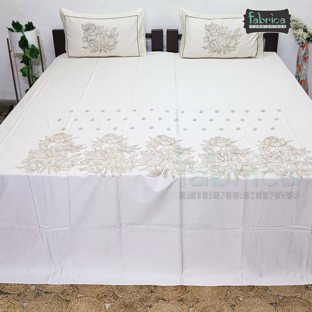 Luxury  Designer Cotton Embroider King Size Bed Sheets