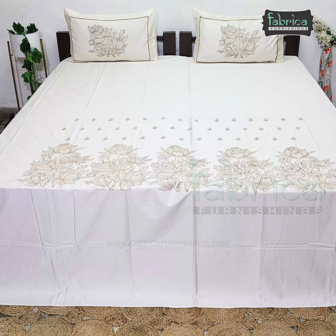 Luxury  Designer Cotton Embroider King Size Bed Sheets