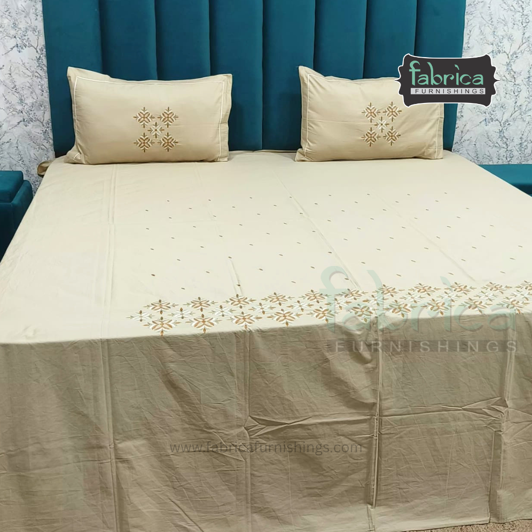 Artistic Thread Work Pure Cotton King Size Embroidered Bedsheet