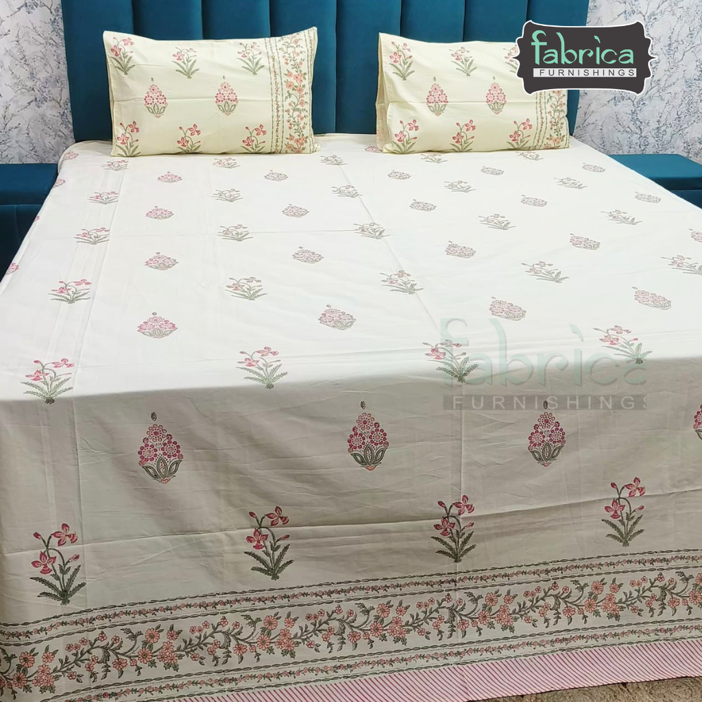 Percale Cotton Hand block Printed Super King-size Bedsheet