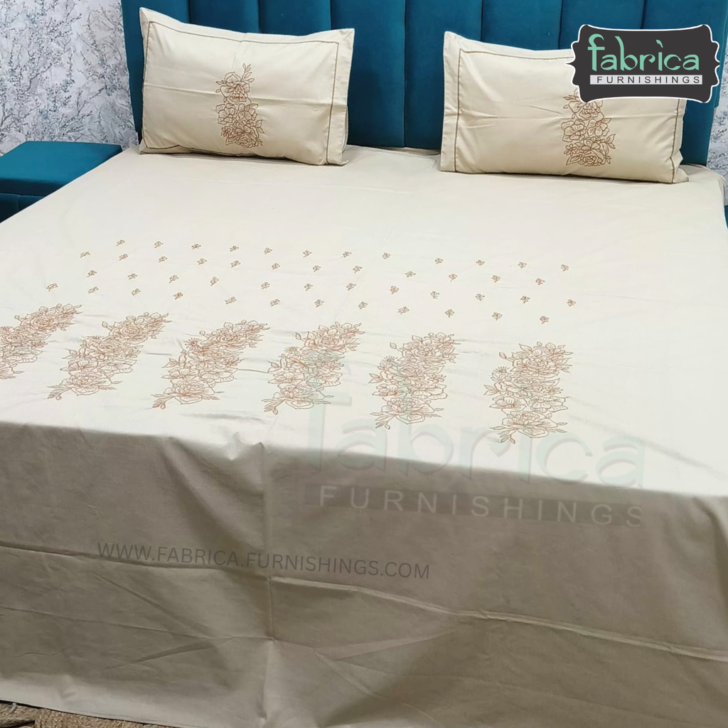 Shahi karigari Pure Cotton Designer Kingsize Embroidered Bedsheet