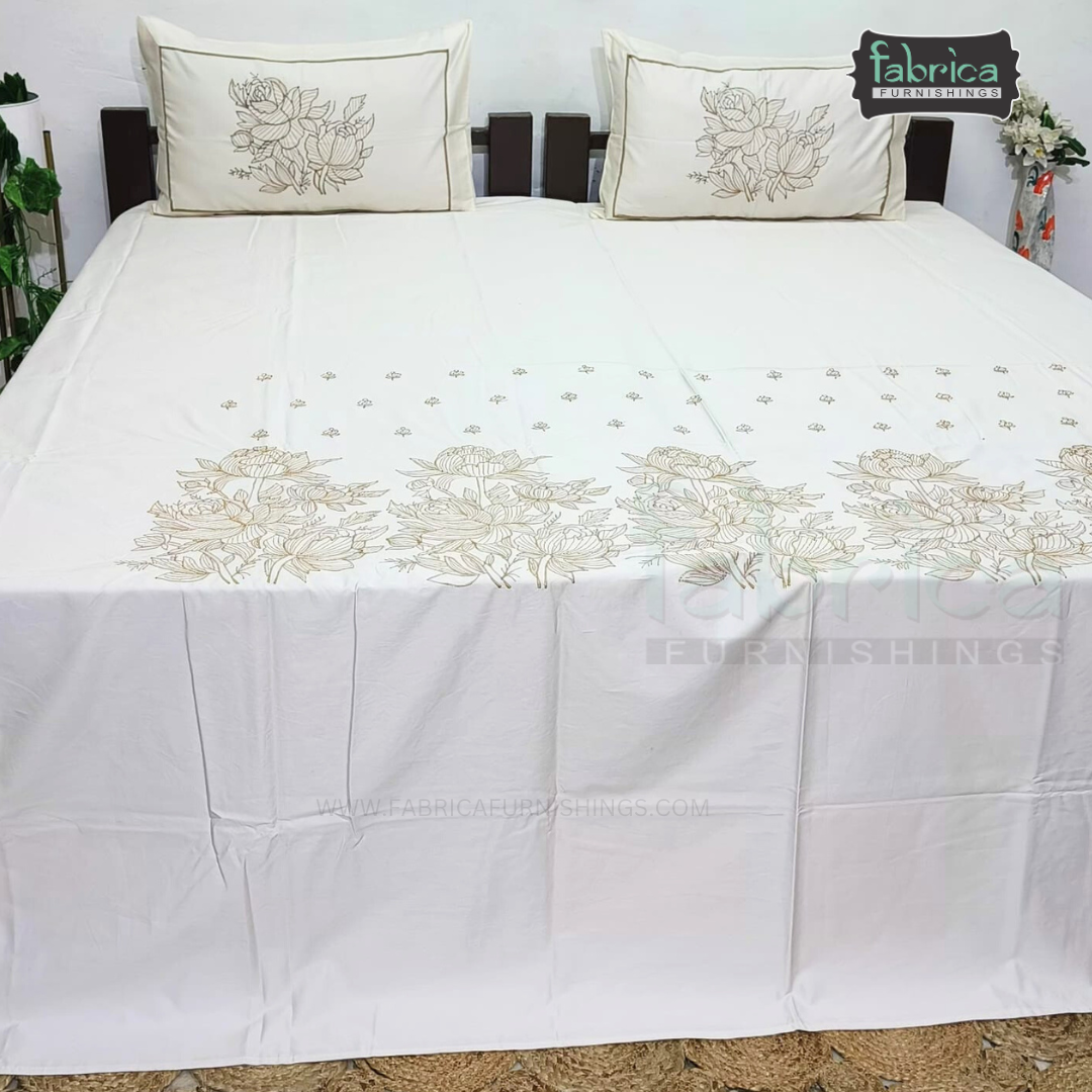 Luxury  Designer Cotton Embroider King Size Bed Sheets