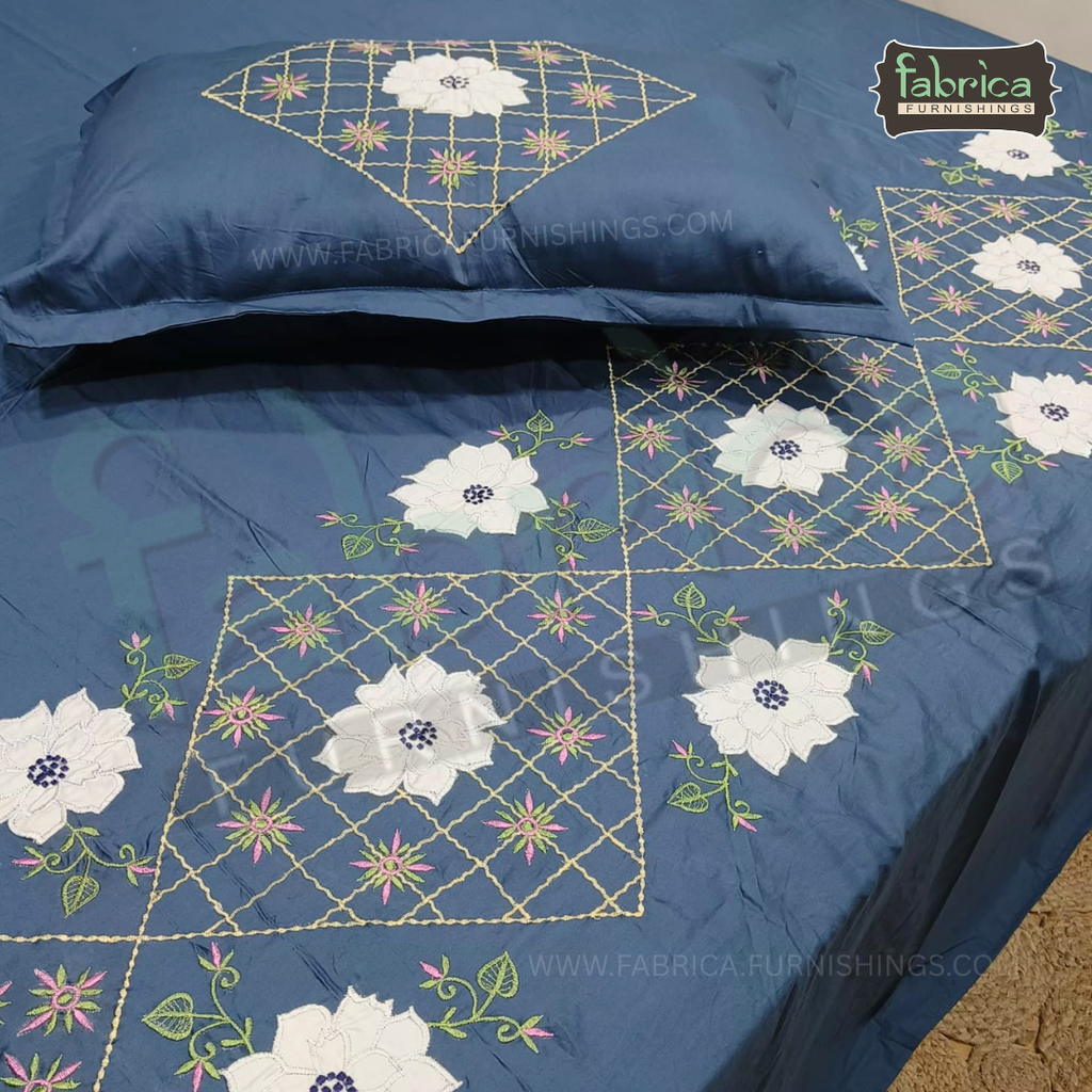 Shahi karigari Pure Cotton Designer Kingsize Embroidered Bedsheet