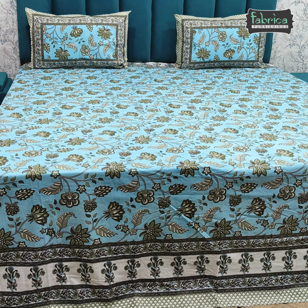 Gulabi nagari printed pure cotton king size bedsheet