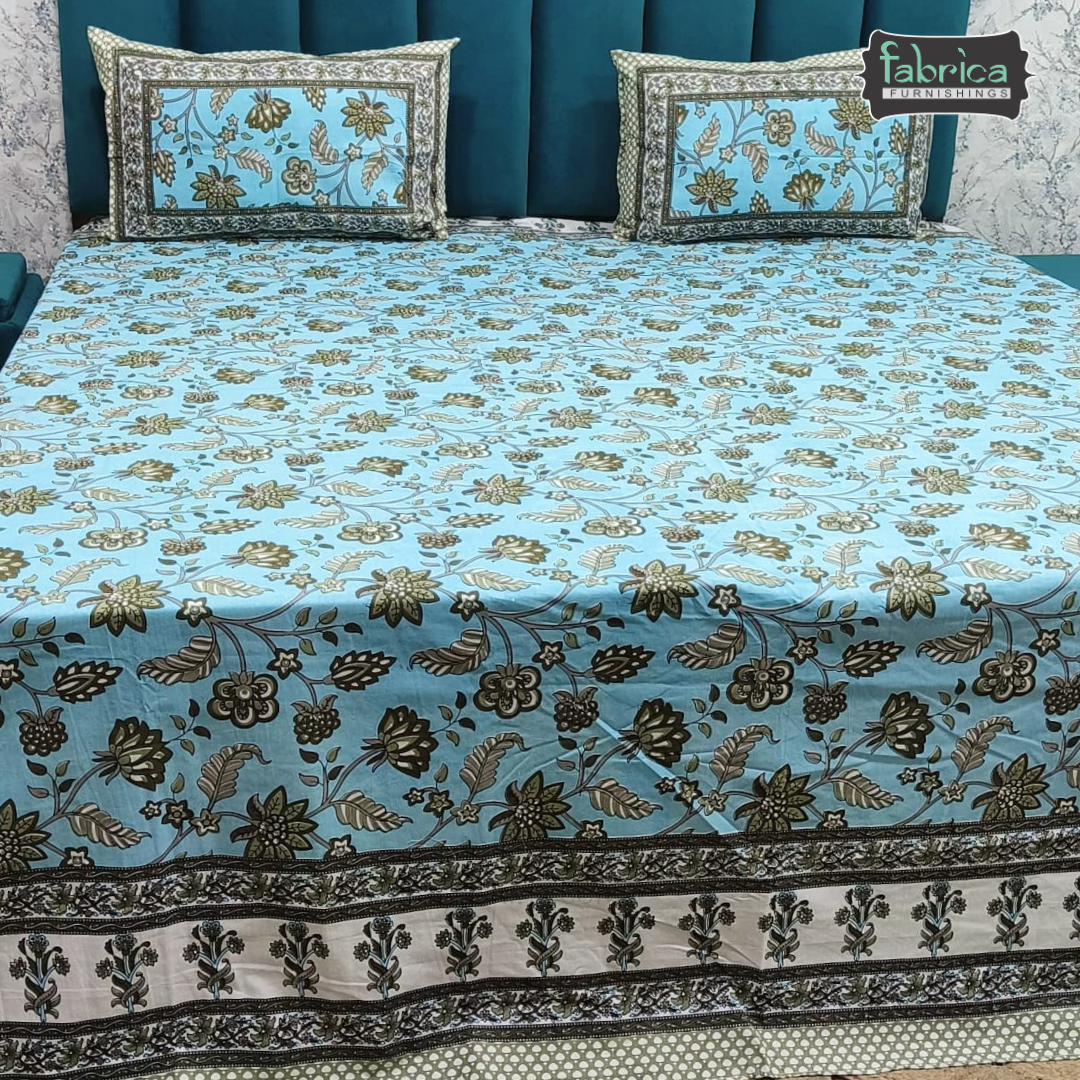 Gulabi nagari printed pure cotton king size bedsheet