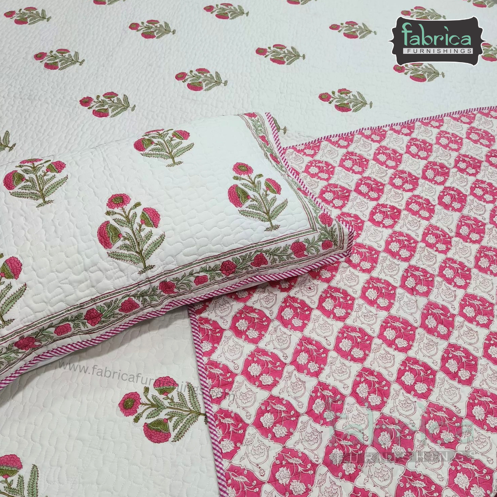 Sanganeri dreams Mul Cotton Handblock Printed king Size Quilted Bedcovers