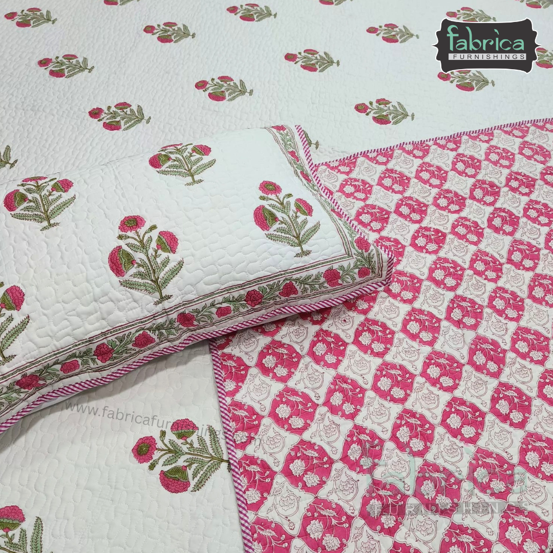 Sanganeri dreams Mul Cotton Handblock Printed king Size Quilted Bedcovers