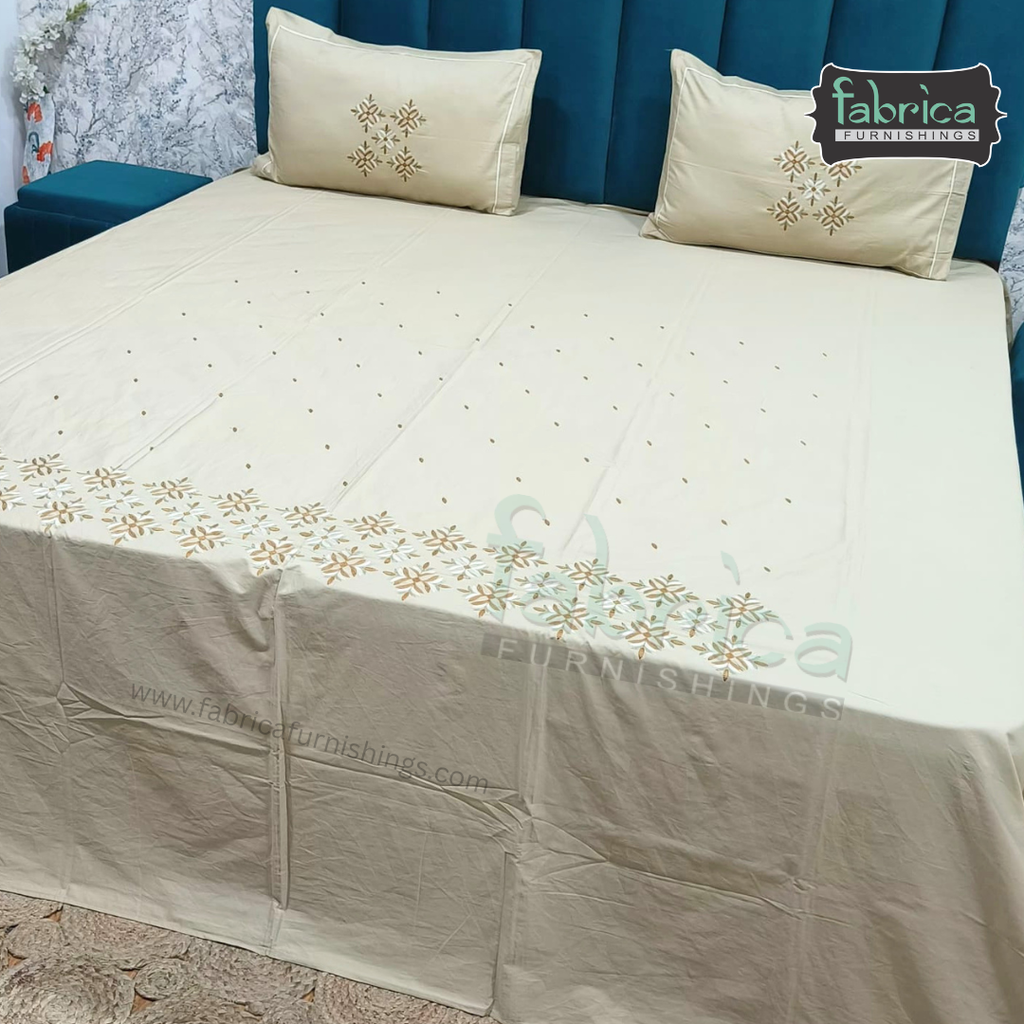 Artistic Thread Work Pure Cotton King Size Embroidered Bedsheet