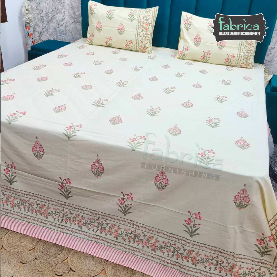 Percale Cotton Hand block Printed Super King-size Bedsheet