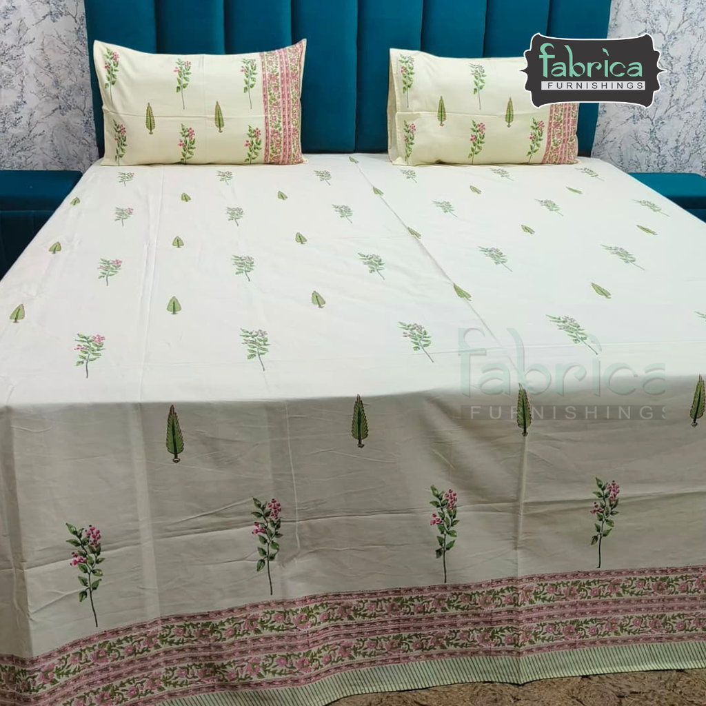 Percale Cotton Hand block Printed Super King-size Bedsheet