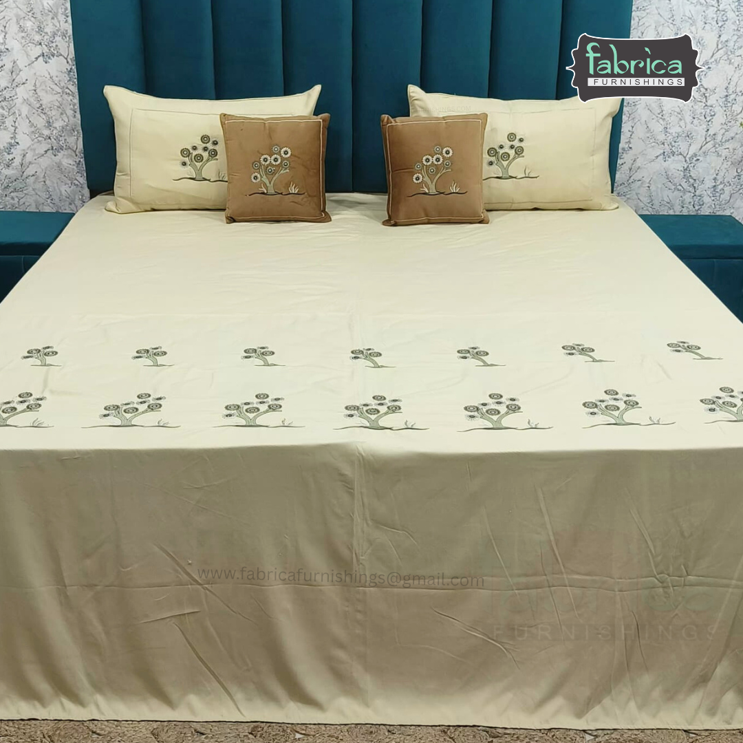 Crown Comfort Superfine Embroidered 5 piece King Size Bed Sheet