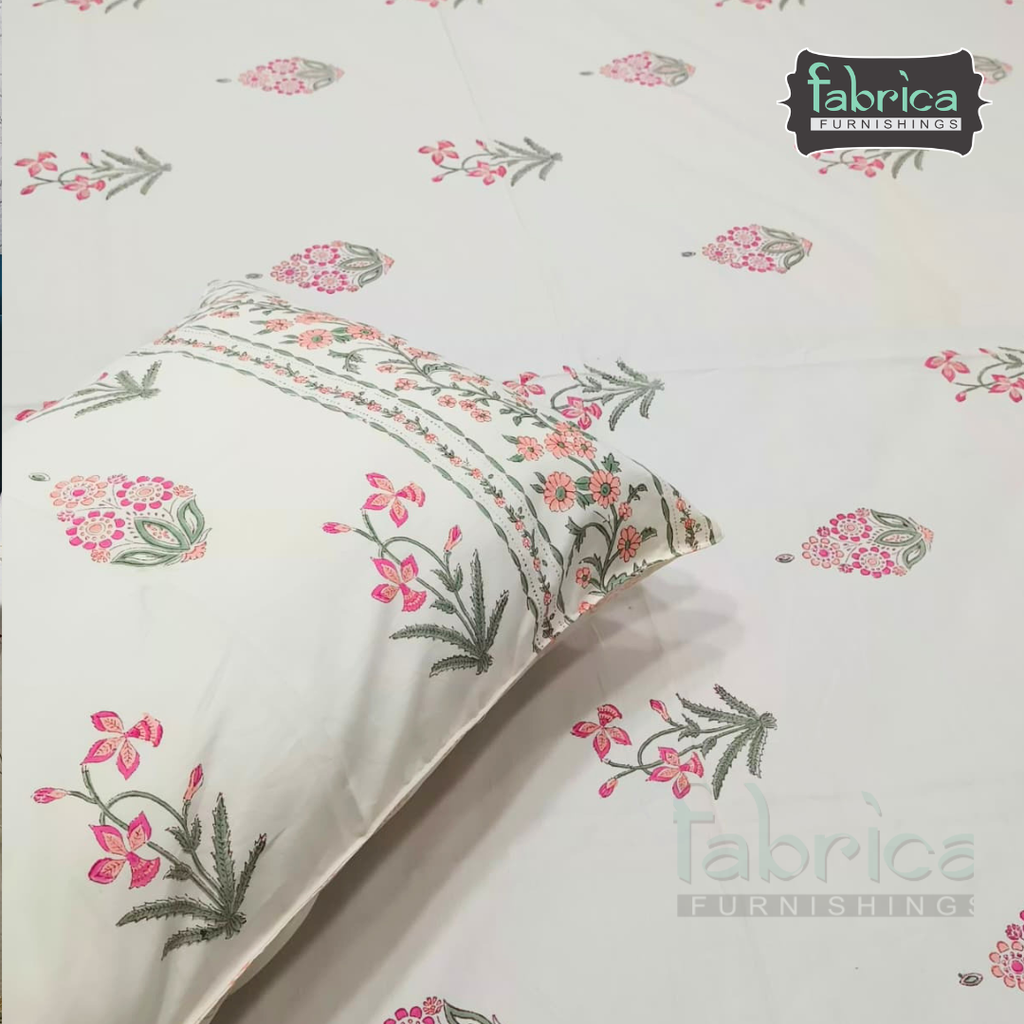 Percale Cotton Hand block Printed Super King-size Bedsheet