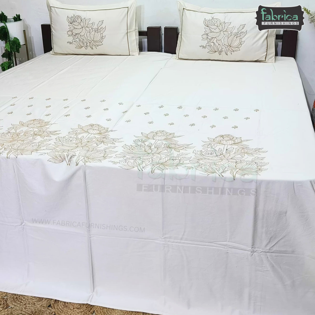Luxury  Designer Cotton Embroider King Size Bed Sheets