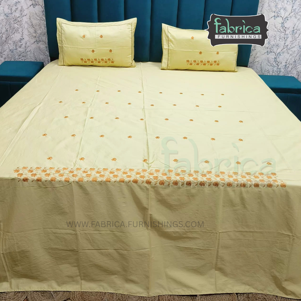 Artistic Thread Work Pure Cotton King Size Embroidered Bedsheet