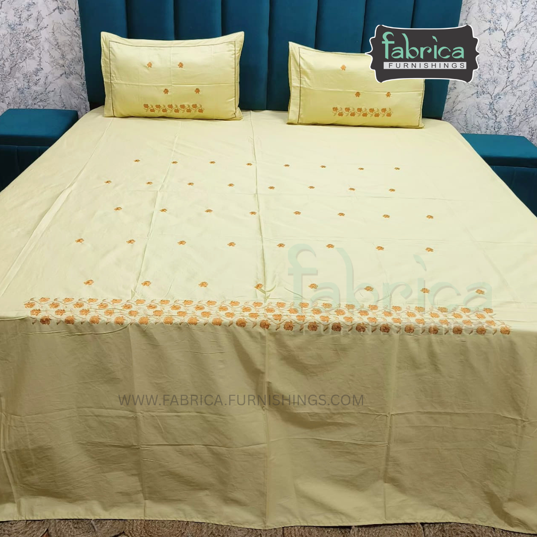 Artistic Thread Work Pure Cotton King Size Embroidered Bedsheet