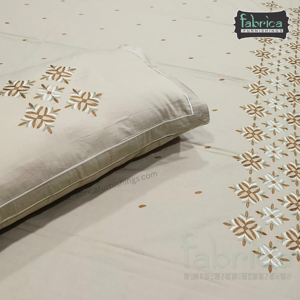 Artistic Thread Work Pure Cotton King Size Embroidered Bedsheet