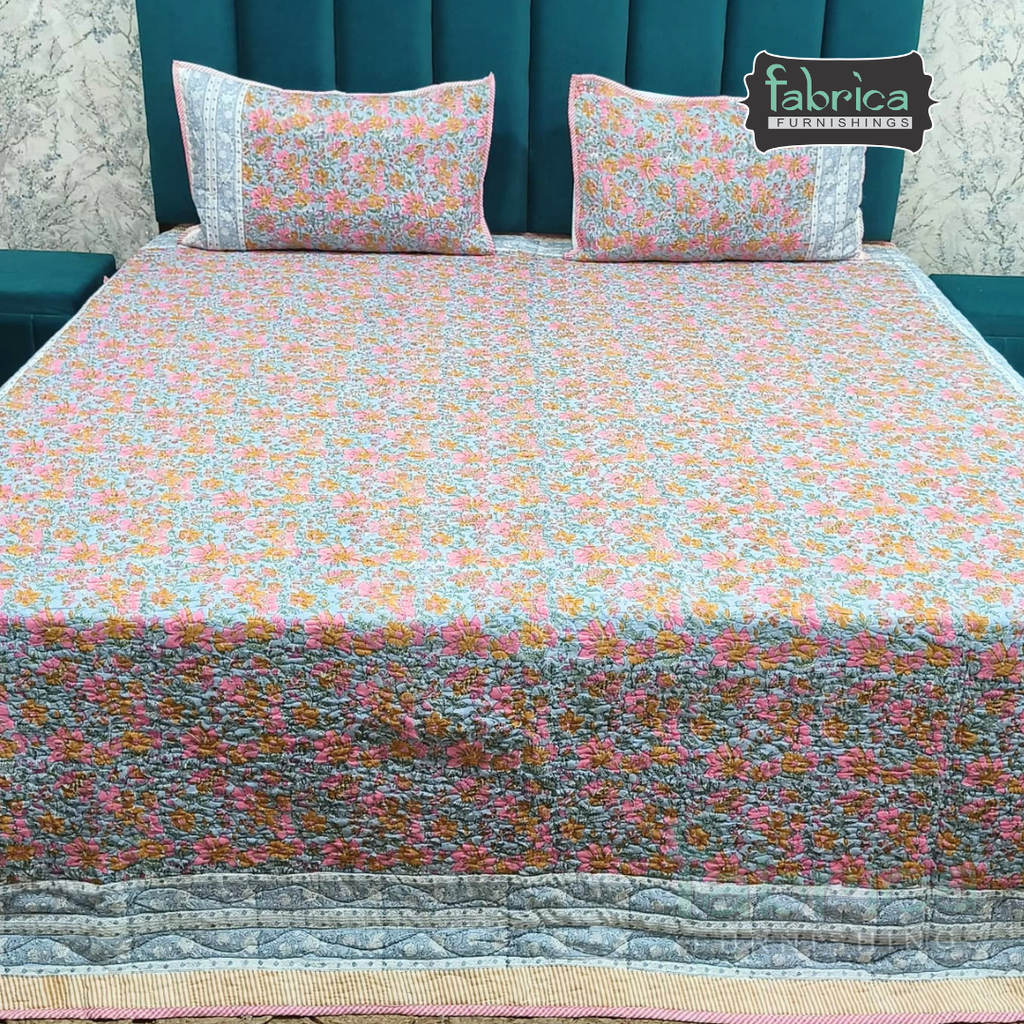 Sanganeri dreams Mul Cotton Handblock Printed king Size Quilted Bedcovers
