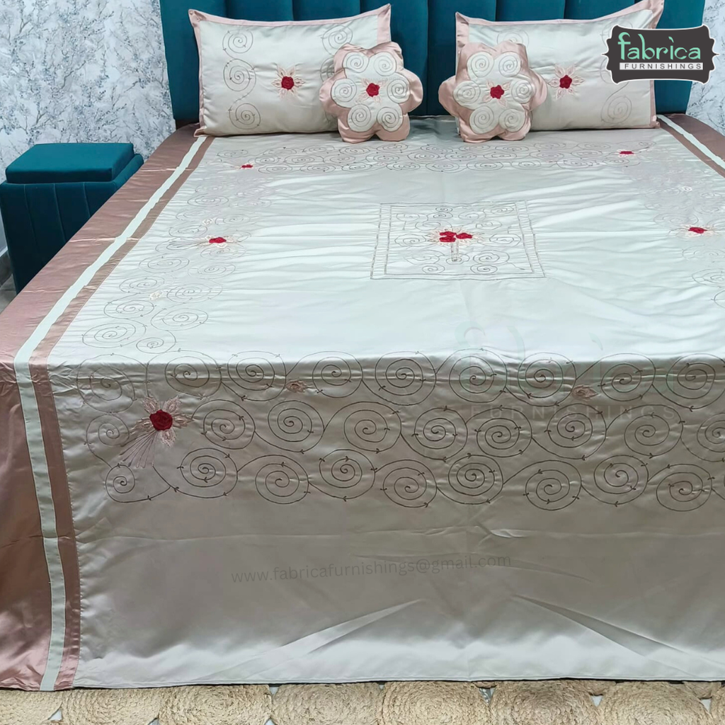 Jacquard Silk King Size Designer Embroidered 5 Pcs Set