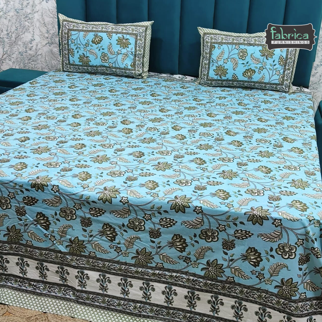 Gulabi nagari printed pure cotton king size bedsheet