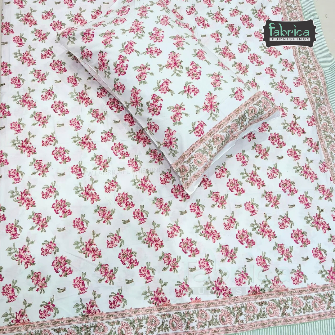 Percale Cotton Hand block Printed Super King-size Bedsheet