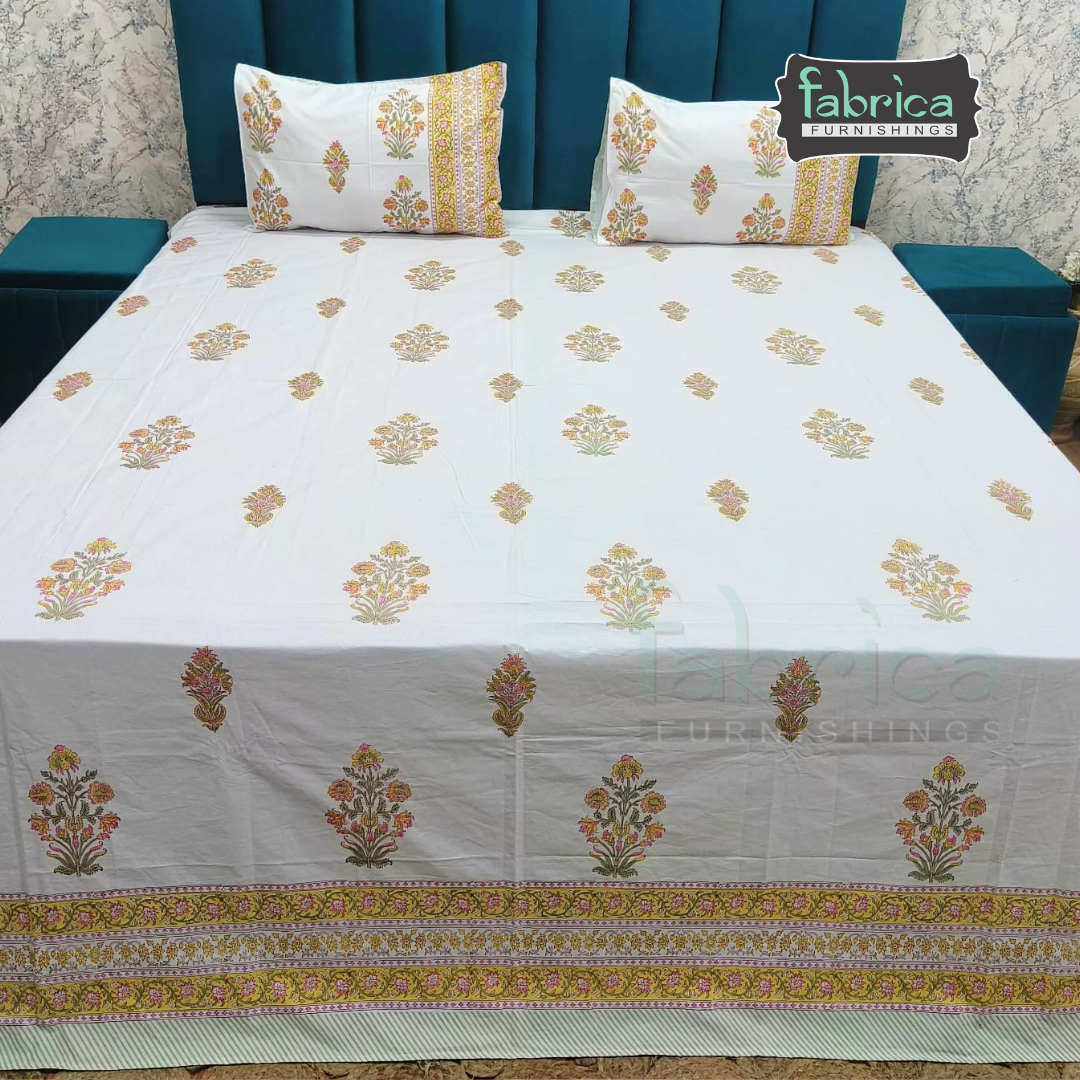Percale Cotton Hand block Printed Super King-size Bedsheet