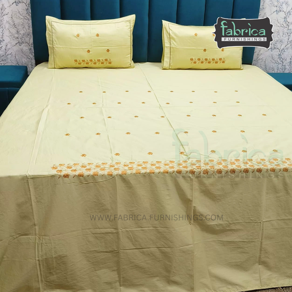 Artistic Thread Work Pure Cotton King Size Embroidered Bedsheet
