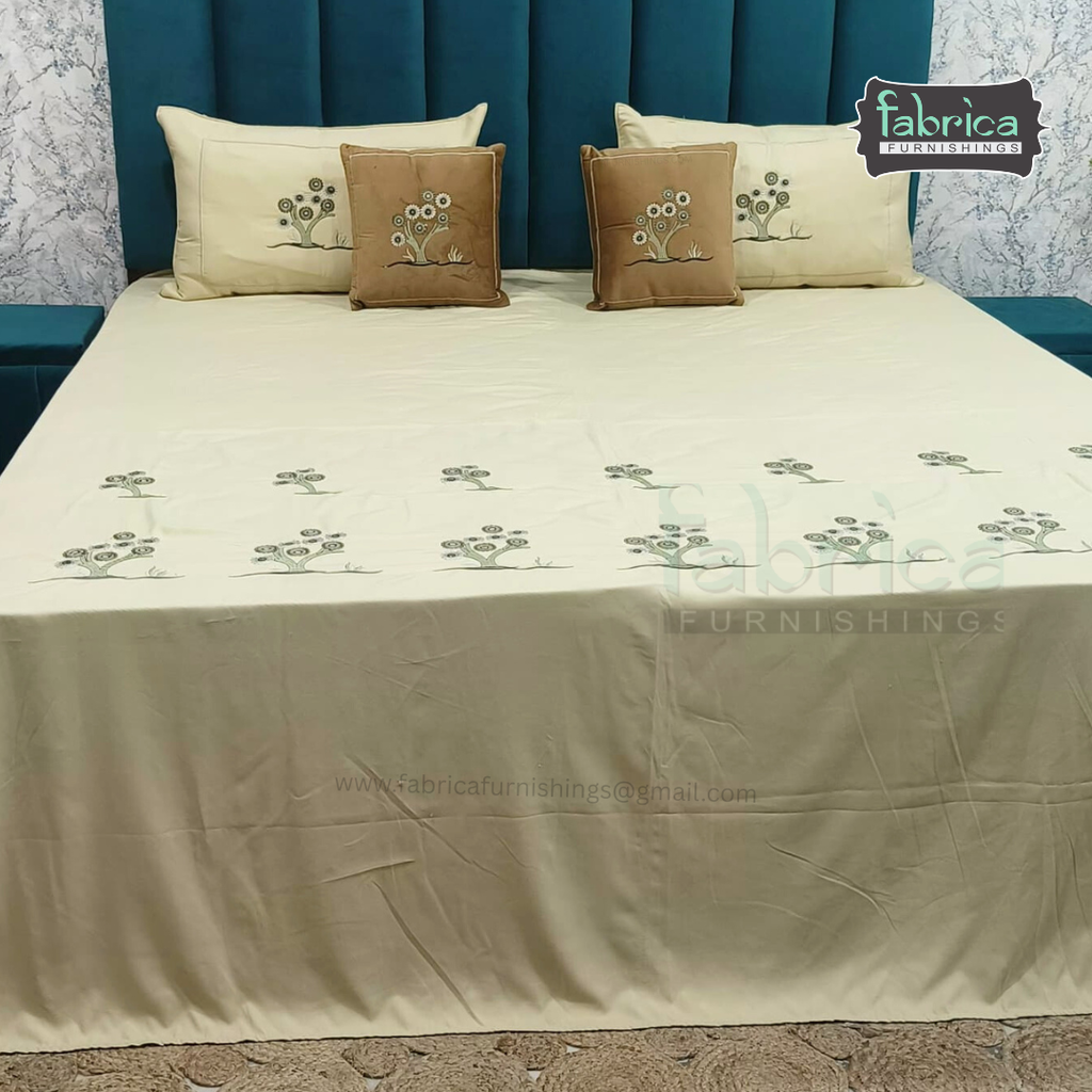 Crown Comfort Superfine Embroidered 5 piece King Size Bed Sheet