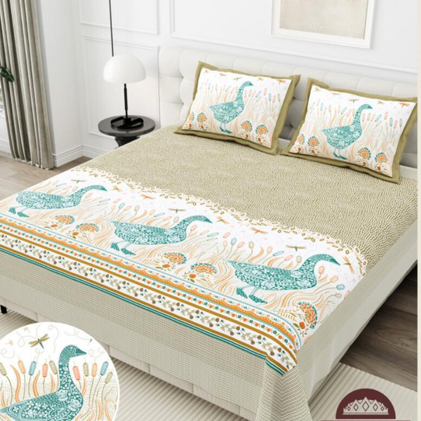 Gulmohar Printed Premium Pure Cotton King size Bed Sheets