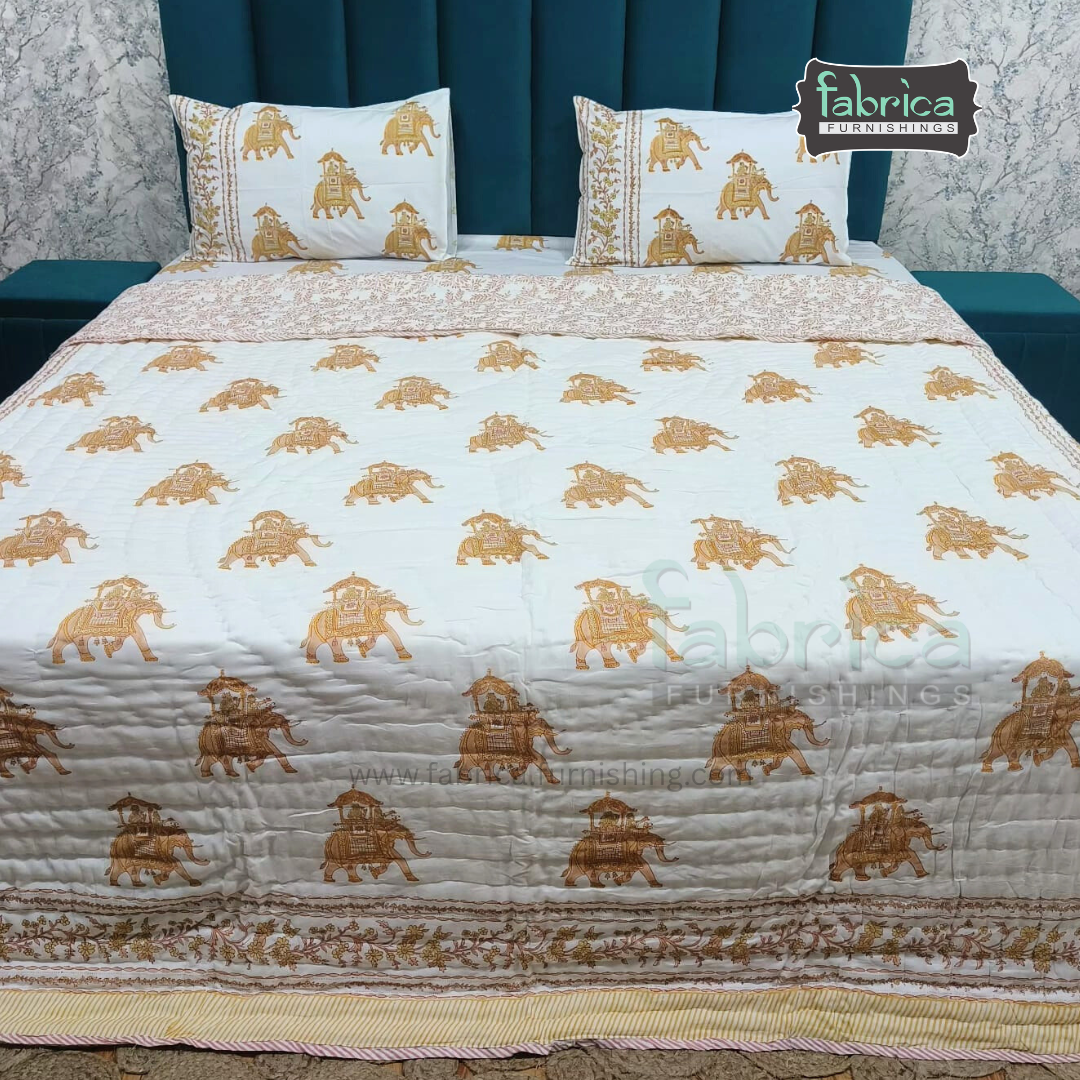 Rajwadi Gaj Motif Handblock Art Mul Cotton 4 Piece Bedding Set