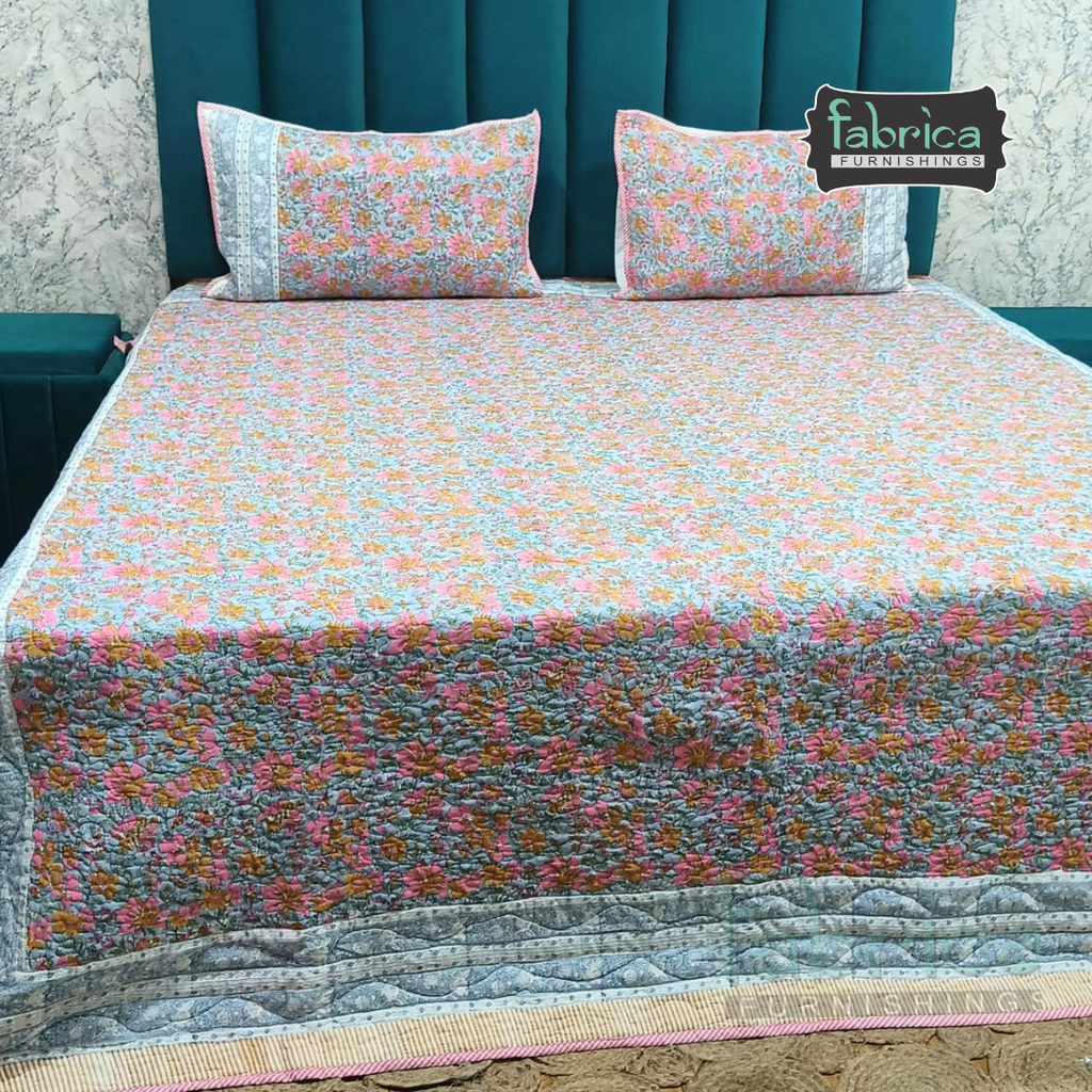 Sanganeri dreams Mul Cotton Handblock Printed king Size Quilted Bedcovers