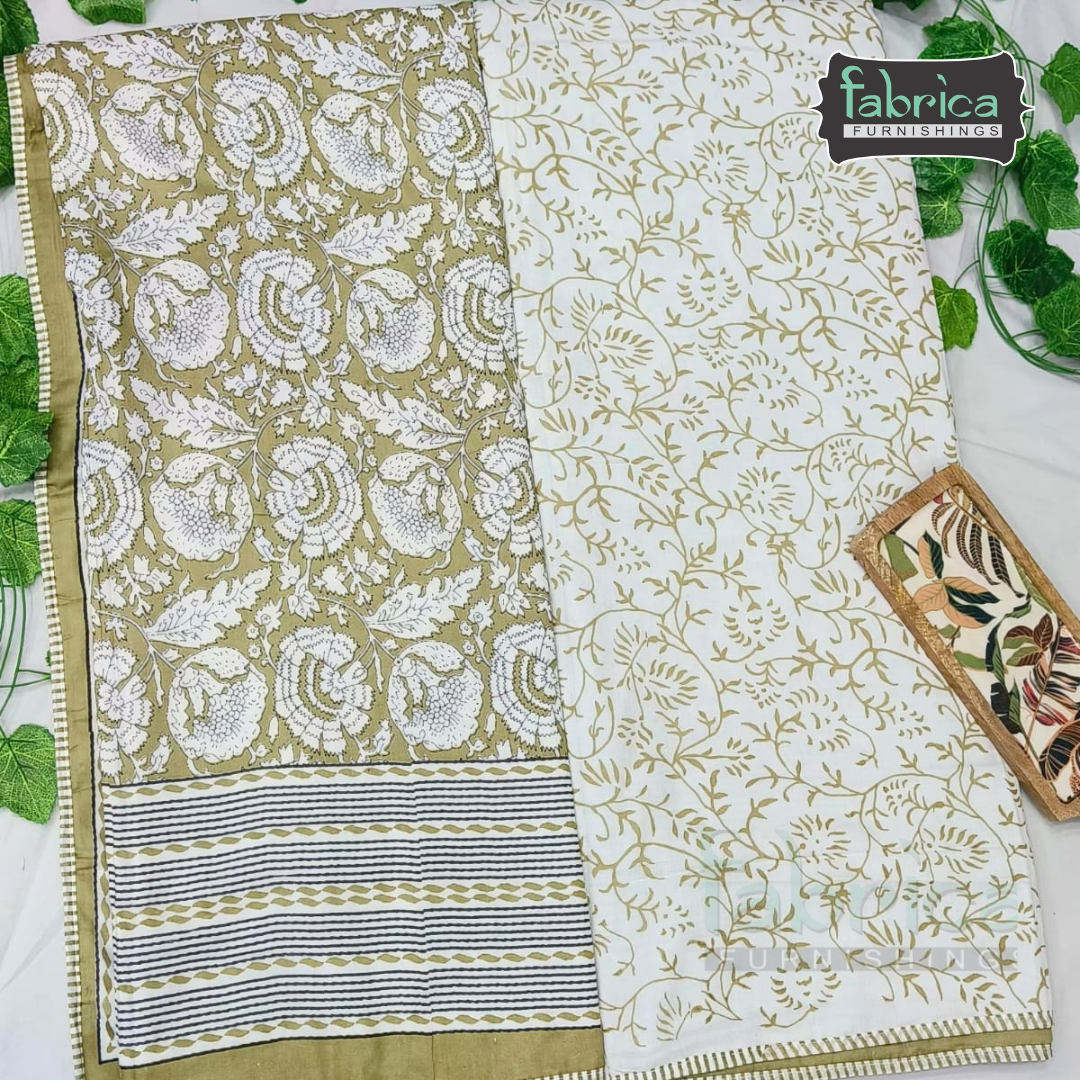 Golden Aura  mul cotton single bed hand block printed dohar