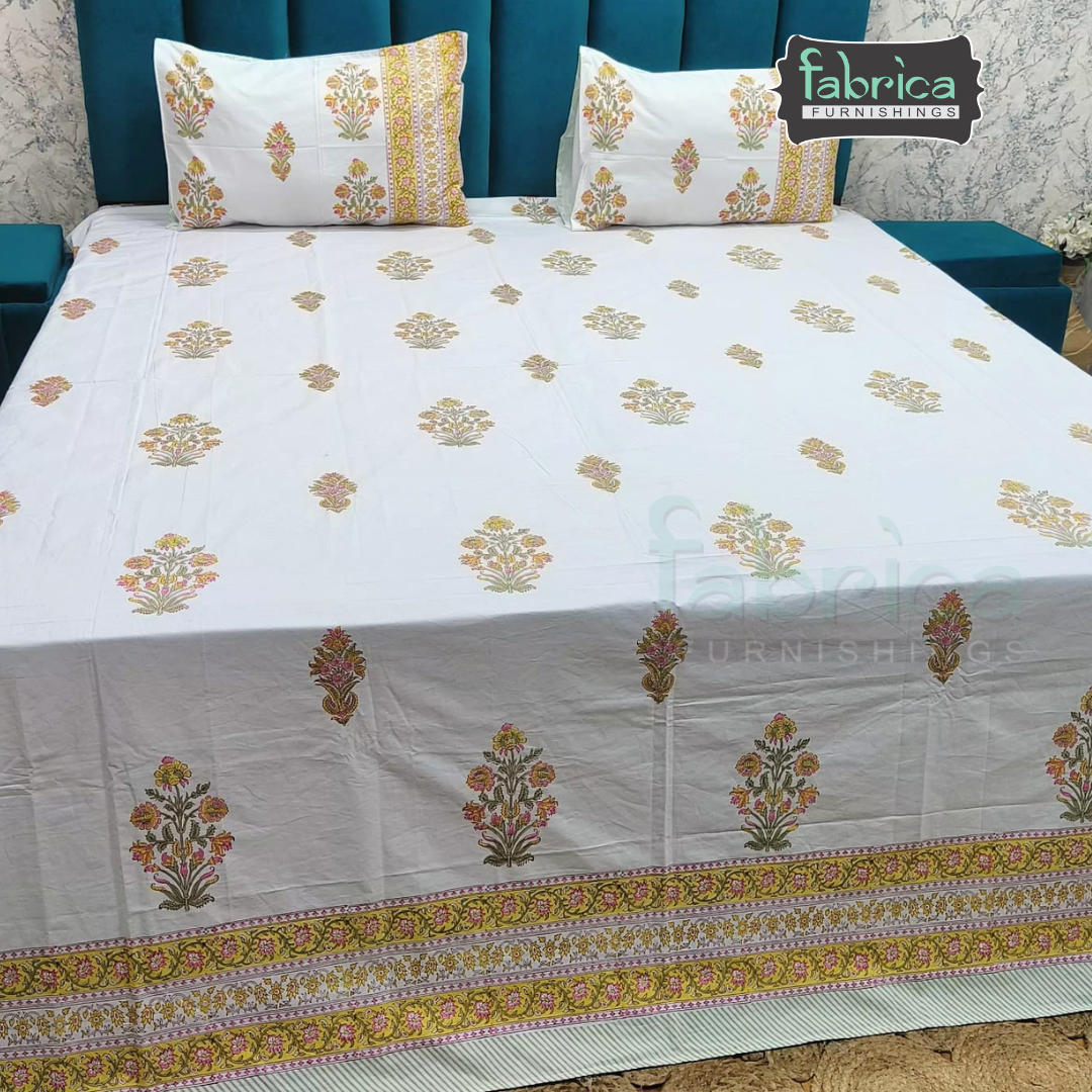 Percale Cotton Hand block Printed Super King-size Bedsheet